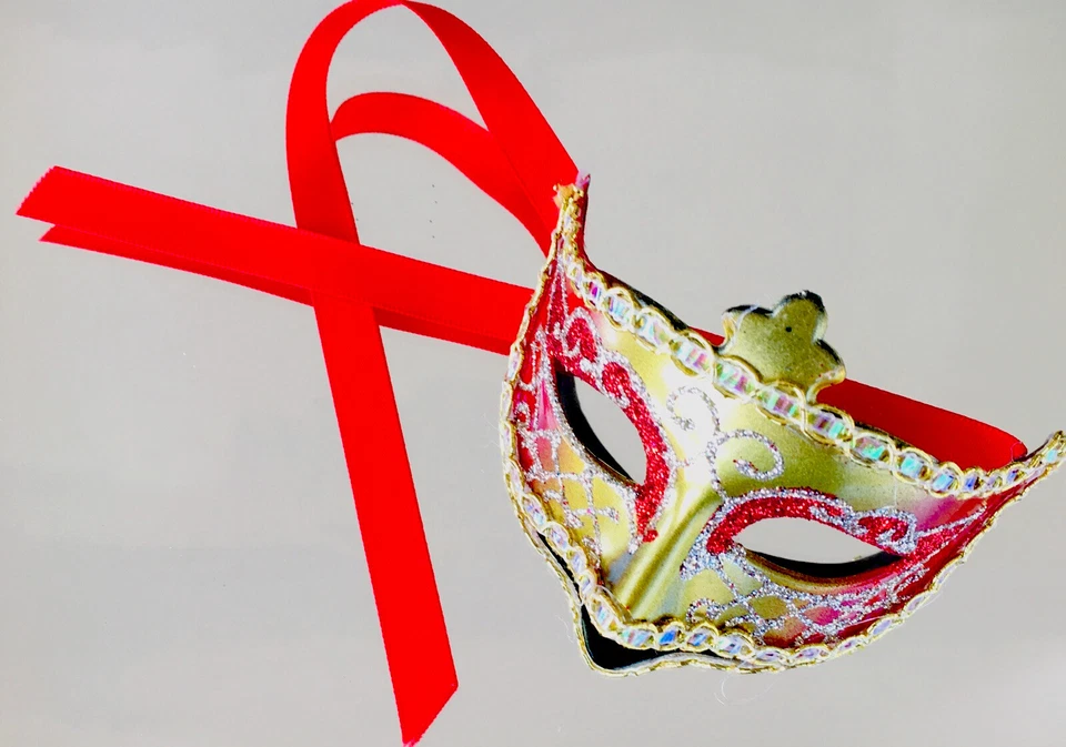 Decorated Mardi Gras Mask Multicolor With Bids & Gold Decor - Image 1 of 4