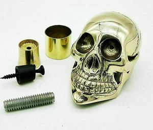 Brass Walking Stick Vintage Style Human Skull Handle Head Designer Wooden Cane - Picture 1 of 6