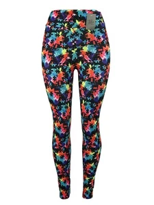 Autism Awareness Puzzle Pieces Black Bckgrnd Yoga Waistband Leggings - Picture 1 of 3