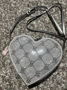 Victoria's Secret Small Silver Rhinestone Faux Leather Heart Crossbody Bag New - Picture 1 of 9