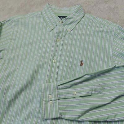 Camisa Oxford Ralph Lauren De Colección Para Hombre 16 32-33 Rayas Verde Bordado Logo DEFECTUOSA Foto 1 de 4