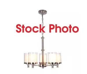 Hampton Bay Burbank 5-Light Brushed Nickel Chandelier w/ Dual Shades- SEE Detail - Picture 1 of 4