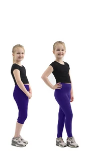 Neu Mädchen Kinder Uni Baumwolle Volle Länge & 3/4 Legging Tanzkleidung Größe  - Bild 1 von 3