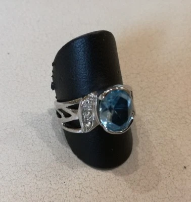 ANELLO  donna   argento 925  con  zirconi  + topazio azzurro    - Immagine 1 di 4