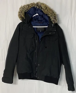 Michael Kors Men's Puffer Coat Black Insulated Jacket Size M Detachable Fur Hood - Picture 1 of 12