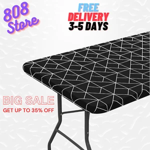 Folding Table Cover Polyester Fitted Waterproof Outdoor Tablecloth Protector 6ft - Picture 1 of 6