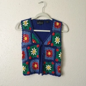 Gilet maglione vintage anni 90 Carole Little floreale all'uncinetto PICCOLO ADERENTE Y2K Festival - Foto 1 di 6