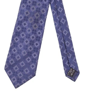 RECENT Ermenegildo Zegna Selvedge Tag Blue Woven Jacquard Geometric Silk Tie - Picture 1 of 6