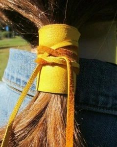 Leather Hair Wrap Ponytail Holder Tie Cuff Bohemian Clothing Black Brown Yellow - Picture 1 of 17