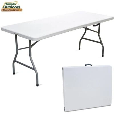 Tavolo Pieghevole in Resina 183x76x72cm Metallo Richiudibile a Valigetta Bianco - Immagine 1 di 4