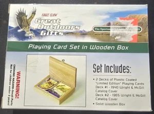 Vintage Wright & McGill Eagle Claw Fishing Playing Cards 2 Decks With Wooden Box - Picture 1 of 3