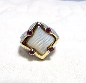David Yurman 18K & SS Carved Mothe of Pearl & Sapphires Ring Size 5.50 - Picture 1 of 13