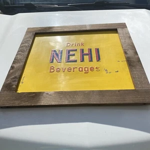Vintage Drink Nehi Beverage Cooler Cover/ Sign  Heavy Metal Embossed Framed - Picture 1 of 12