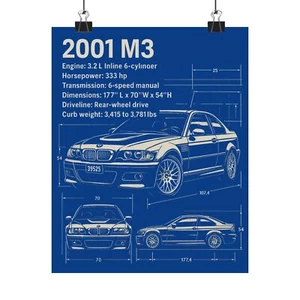 BMW M3 Blueprint Poster | Car Enthusiast Decor, Wall Art for Motorsports, Gift - Picture 1 of 5