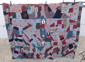 Vintage 1940s WW2 US Navy Veteran Military Patch Blanket Handmade Quilt - Picture 1 of 12