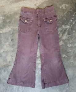 Vtg 70s Bell Bottom Denim Jeans Wide Flare / Earthy Brown / Kids 5-6-7 (25 x 23) - Picture 1 of 14