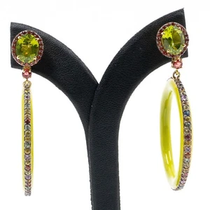 12.36ct Sapphire and Peridot 925 Sterling Sliver Earring in Gold Plated - Picture 1 of 8