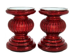 Set of 2 Lit Candle Holder Pedestals with Mirror Inserts by Valerie - RED - Picture 1 of 1