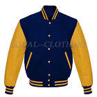 Varsity Baseball Letterman Navy wool & Genuine Gold Leather Sleeves Jacket