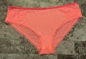 NWT BODY BY VICTORIA'S SECRET XL CORAL SATIN SMOOTH LACE RARE HIPHUGGER PANTIES - Picture 1 of 3