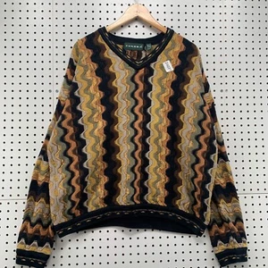 VTG Tundra 3D Knit Sweater V Neck Brown Black Coogi Mens XL Pullover 26x25.5 - Picture 1 of 16