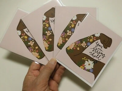 4 tarjetas Bloomwolf Studio apoyo de fomento FUERTE COMO EL INFIERNO en blanco por dentro Foto 1 de 4