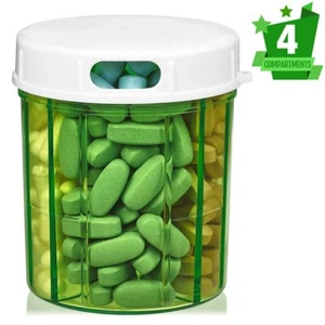 Round Medicine Box Pill Storage Box 4Compartment Rotation Lid Drug Container - Picture 1 of 10