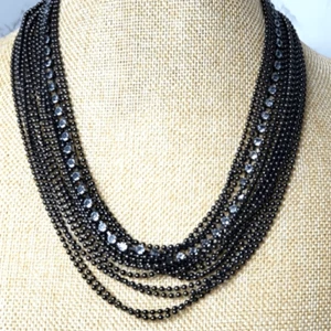 GUNMETAL & STRASS mehrsträngige Lagenlook Halskette - Bild 1 von 6