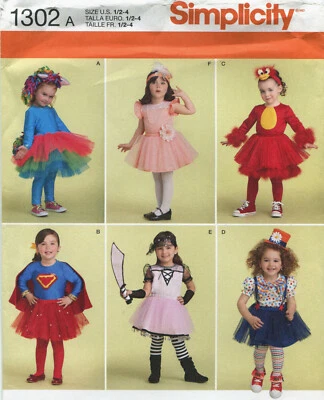 Simplicity 1302 Toddler Girls Costumes & Leggings Sewing Pattern Uncut 1/2-4 - Image 1 of 2