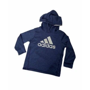 Boy’s Size 4 Shirt Adidas Blue and White Big Logo Pullover Athletic Hooded - Picture 1 of 3