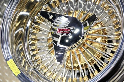 24kt Gold Genuine Dayton Stamped 13x7" 72 Spoke Lowrider Wire Wheels New Set of4 - Image 1 of 4