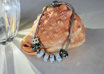 PANDORA 925 STERLING SILVER MURANO GLASS POLKA DOTS CHARMS BRACELET - Image 1 of 4