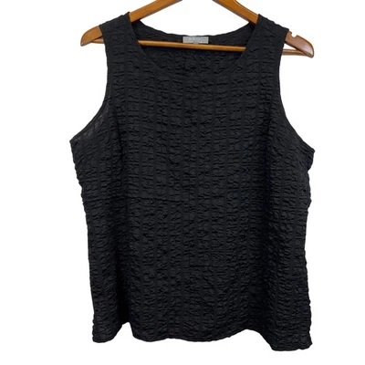 Habitat Womens Size L Black Textured Crinkle Knit Tank Top Basic Layer Lagenlook - Image 1 of 4