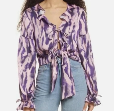 Blusa/camisa púrpura Top Shop con volantes frontales tie dye para mujer talla 6 festival  Foto 1 de 4