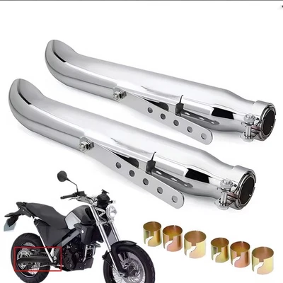 2X Chrome 20" Motorcycle Turnout Silencer Exhaust Custom Chopper Cafe Racer US Foto 1 de 4