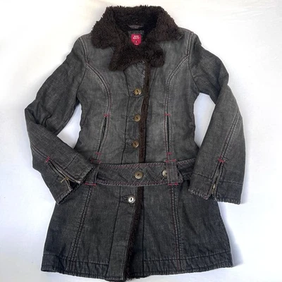Abrigo Chaqueta De Colección Y2k Miss Sixty 60 Mujer Gris Botón Denim Piel Sherpa Talla S Foto 1 de 4