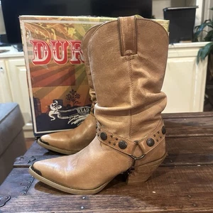 "Botas de Vaquero Durango Crush Western Arnés Cuero Tostado Inclinadas 11"" Punta del Puntera Talla 8" - Imagen 1 de 11