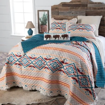 Rod's Sundance Southwest (Quilt Set) - Aztec Diamond Ruffle - Turquoise Blue ... - Image 1 of 4