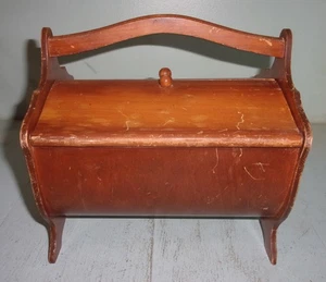 Caja de costura de madera vintage tapa abatible bandeja regla - Imagen 1 de 7
