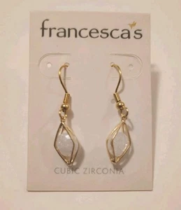 Cubic Zirconia Crystal Gold Tone Francesca Dangle Earrings - Picture 1 of 3