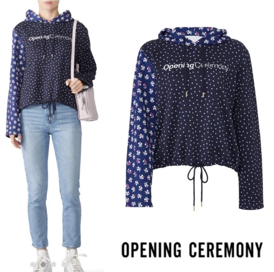 Opening Ceremony Cropped Floral Print Logo Hoodie Sweatshirt Women's L - Image 1 of 4