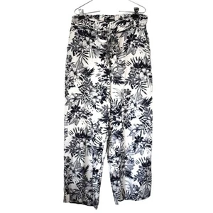 SOUNDSTYLE Leinenhose Gr. Large weites Bein weiß blau Blumen Bindebund Lagenlook - Bild 1 von 9