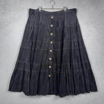 VTG Cold Water Creek Skirt Women 1X Black Crinkle Tiered Grunge Goth Dark Fairy - Image 1 of 4