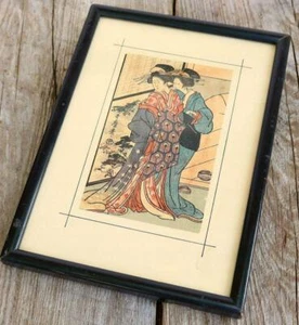 Stampa vecchia geisha asiatica donna incorniciata vintage estate insolito kimono classico ZG - Foto 1 di 10