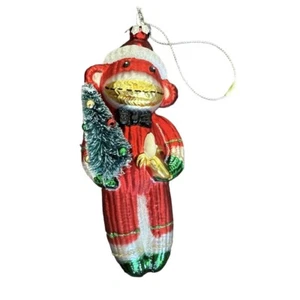 Sock Monkey Glass Ornament - Retro Vintage Knit Kids Stuffed Animal Cute Pillow - Picture 1 of 6