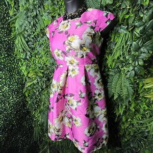 FASHION LINE Dress Women Medium Pink Floral Print Retro Fit Flair Design  1146 - Picture 1 of 9