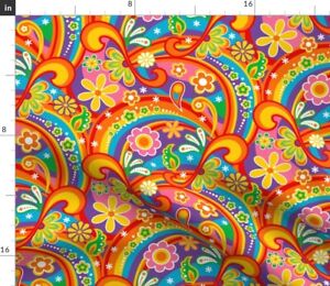 Psychedelic Flower Power 1960S Flowers Colorful Spoonflower Fabric by the Yard