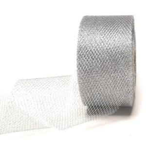 0,40€/m) Tüllband 50m x 70mm Silber Tüll 4mm Gitterband Dekoband Netzband - Bild 1 von 3