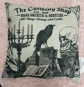 The Curiosity Shop Rare Objects and Oddities Pillow 16” Raven & Skull Halloween - Picture 1 of 7
