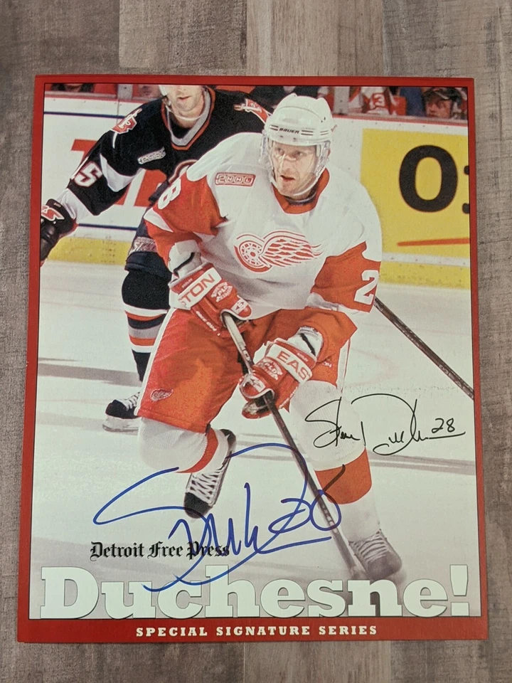 Foto firmada por Steve Duchesne 8x10 certificado de autenticidad Detroit prensa libre inserción Red Wings Cup A Foto 1 de 1